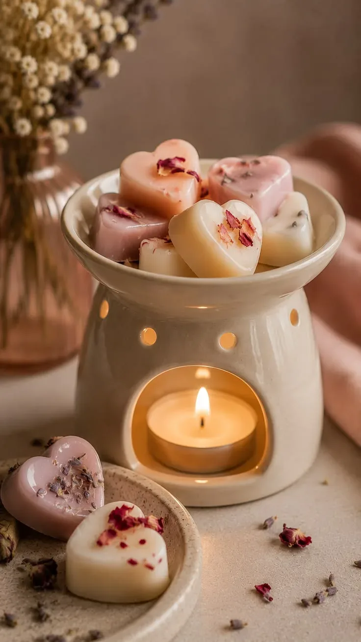 Barras de wax melts de varios colores sobre piedra travertino